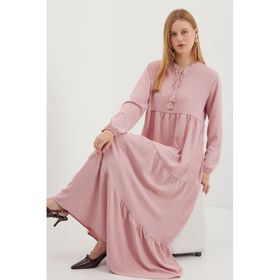 Bigdart 1627 A. Pembe Yaka Bağcıklı Kadın Tesettür Elbise