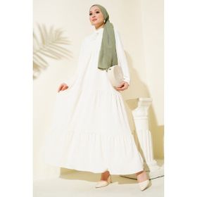 Bigdart 1627 Krem Yaka Bağcıklı Tesettür Elbise