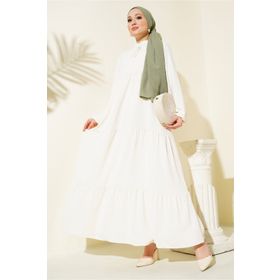 Bigdart 1627 Krem Yaka Bağcıklı Tesettür Elbise