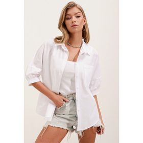 Bigdart 20213 Beyaz Oversize Basic Kadın Gömlek