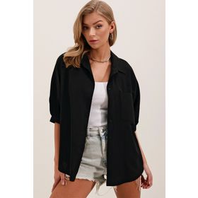 Bigdart 20213 Siyah Oversize Basic Kadın Gömlek