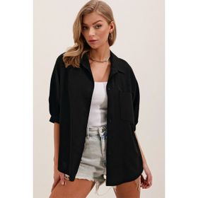 Bigdart 20213 Siyah Oversize Basic Kadın Gömlek