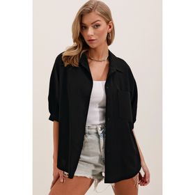 Bigdart 20213 Siyah Oversize Basic Kadın Gömlek