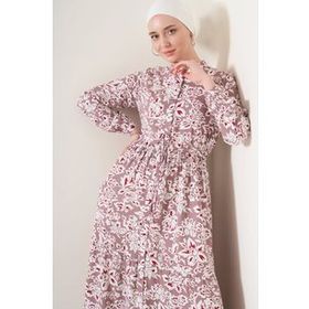 Bigdart 2144 Gül Kurusu Hakim Yaka Tesettür Kadın Elbise