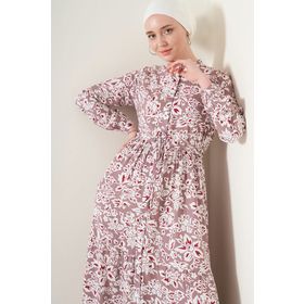 Bigdart 2144 Gül Kurusu Hakim Yaka Tesettür Kadın Elbise