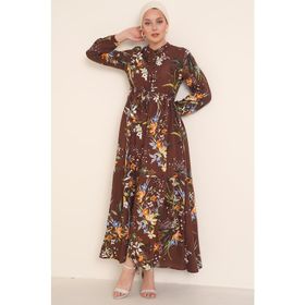 Bigdart 2144 Hakim Yaka Kahve Kadın Tesettür Elbise