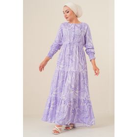 Bigdart 2145 Lila Desenli Tesettür Kadın Elbise