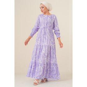 Bigdart 2145 Lila Desenli Tesettür Kadın Elbise