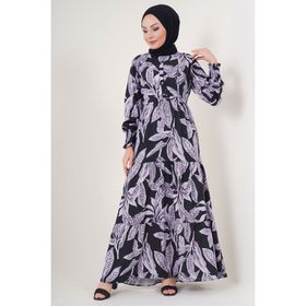 Bigdart 2145 Siyah Desenli Tesettür Kadın Elbise
