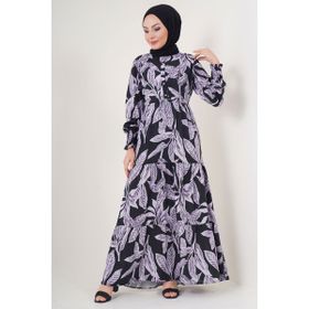 Bigdart 2145 Siyah Desenli Tesettür Kadın Elbise