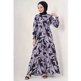 Bigdart 2145 Siyah Desenli Tesettür Kadın Elbise