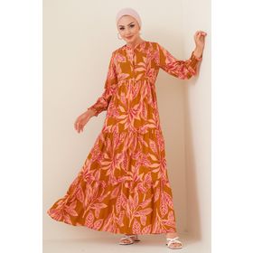 Bigdart 2145 Taba Desenli Tesettür Kadın Elbise