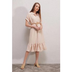 Bigdart 2292 Krem Kadın Kemerli Elbise