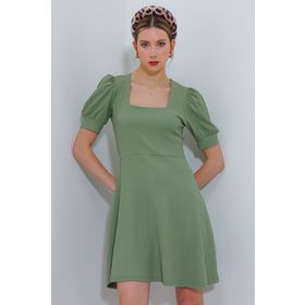 Bigdart 2339BGD19 Çağla Yeşili Kare Yaka Örme Mini Kadın Elbise