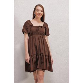 Bigdart 2351 Kloş Poplin Kahverengi Kadın Elbise