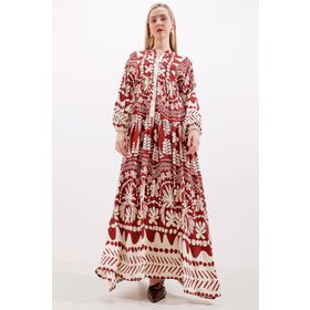 Bigdart 2423 Bordo Otantik Desenli Kadın Elbise