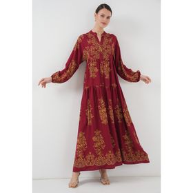 Bigdart 2423 D.Kırmızı Otantik Desenli Elbise