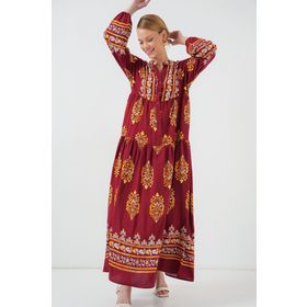 Bigdart 2423 E Bordo Otantik Desenli Tesettür Elbise