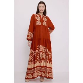 Bigdart 2423 Kadın Kiremit Vizon Viskon Tesettür Elbise