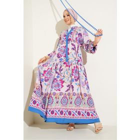 Bigdart 2423 Lila Otantik Desenli Kadın Elbise