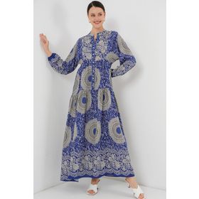 Bigdart 2423 Saks4 Otantik Desenli Tesettür Kadın Elbise