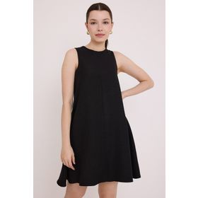 Bigdart 2491 Siyah Mini Keten Kadın Elbise
