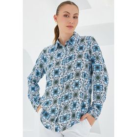 Bigdart 3721 Bej Grafik Desenli Kadın Gömlek