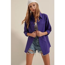 Bigdart 3900 İndigo Oversize Uzun Basic Kadın Gömlek