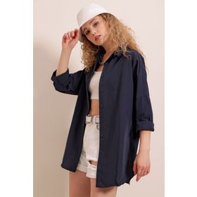 Bigdart 3900 İndigo Oversize Uzun Basic Kadın Gömlek