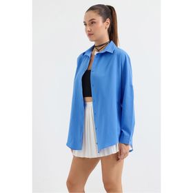 Bigdart 3900 Koyu Mavi Oversize Uzun Basic Kadın Gömlek