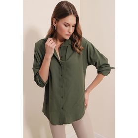 Bigdart 3900 Koyu Mavi Oversize Uzun Basic Kadın Gömlek