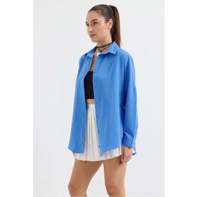 Bigdart 3900 Koyu Mavi Oversize Uzun Basic Kadın Gömlek