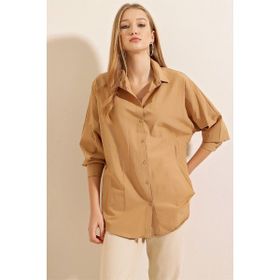 Bigdart 3900 Oversize Uzun Basic Bisküvi Kadın Gömlek