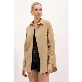 Bigdart 3900 Oversize Uzun Basic Bisküvi Kadın Gömlek