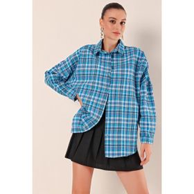 Bigdart 3900 Oversize Uzun Basic C.Mavi Kadın Gömlek