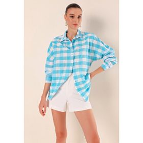 Bigdart 3900 Oversize Uzun Basic E.Mavi Kadın Gömlek