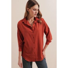 Bigdart 3900 Oversize Uzun Basic Kiremit Kadın Gömlek