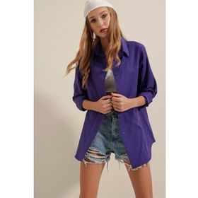 Bigdart 3900 Oversize Uzun Basic Mor Kadın Gömlek