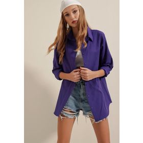 Bigdart 3900 Oversize Uzun Basic Mor Kadın Gömlek