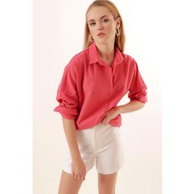 Bigdart 3900 Oversize Uzun Basic Nar Kadın Gömlek
