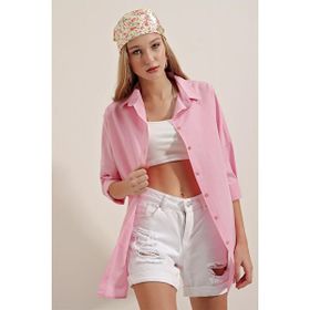 Bigdart 3900 Oversize Uzun Basic Poplin Lacivert Kadın Gömlek
