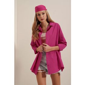 Bigdart 3900 Pembe Oversize Uzun Basic Kadın Gömlek