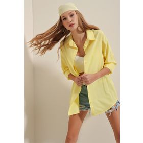 Bigdart 3900 Sarı Oversize Uzun Basic Kadın Gömlek