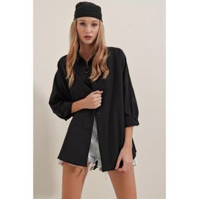 Bigdart 3900 Siyah Oversize Uzun Basic Kadın Gömlek