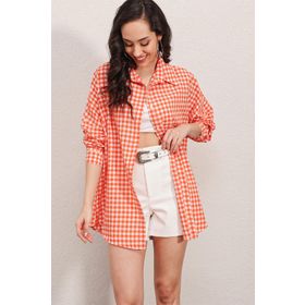 Bigdart 3900 Turuncu Oversize Uzun Basic Kadın Gömlek