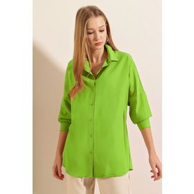 Bigdart 3900 Yeşil Oversize Uzun Basic Kadın Gömlek