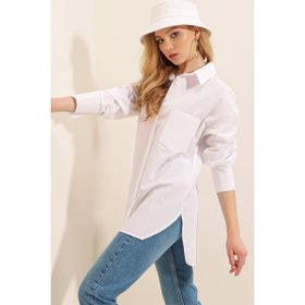 Bigdart 3952 Arkası Düğmeli Beyaz Kadın Boyfriend Gömlek