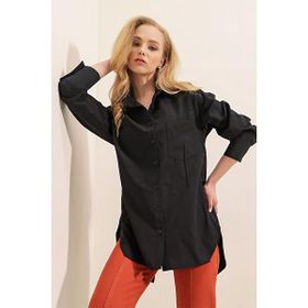 Bigdart 3952 Arkası Düğmeli Siyah Kadın Boyfriend Gömlek