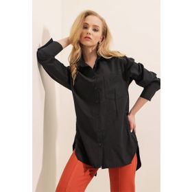 Bigdart 3952 Arkası Düğmeli Siyah Kadın Boyfriend Gömlek