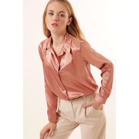 Bigdart 3964 Camel Hafif Dökümlü Saten Kadın Gömlek